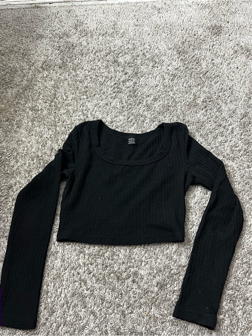 SHEIN Black Long-Sleeve Scoop Neck Crop Top